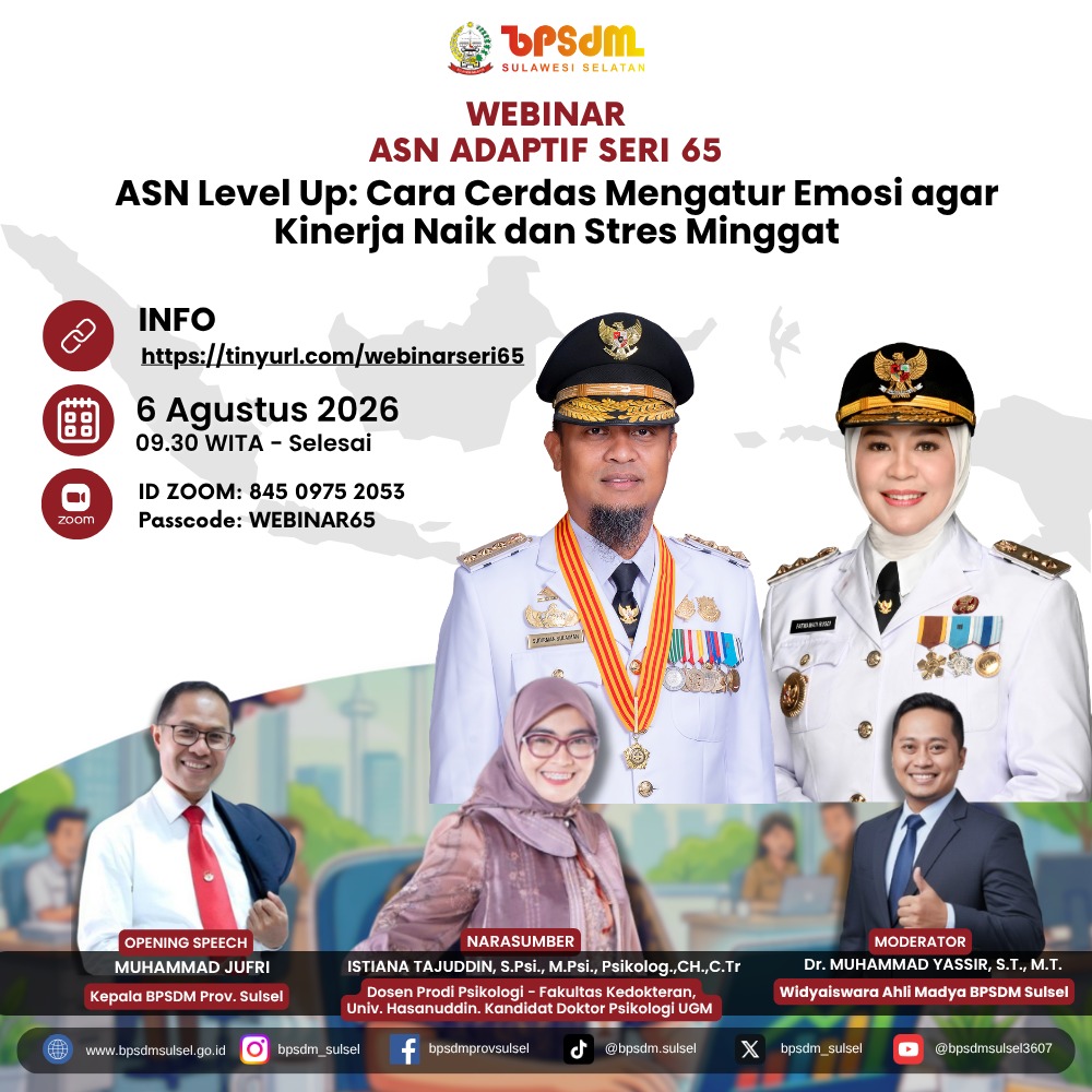 BPSDM Sulsel Perkuat Kompetensi Regulasi Emosi ASN melalui Webinar ASN Adaptif Seri ke-65